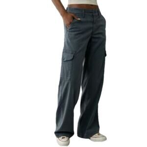 American Eagle Grey Dreamy Drape Stretch Cargo Mid Rise Baggy Wide Leg Pant